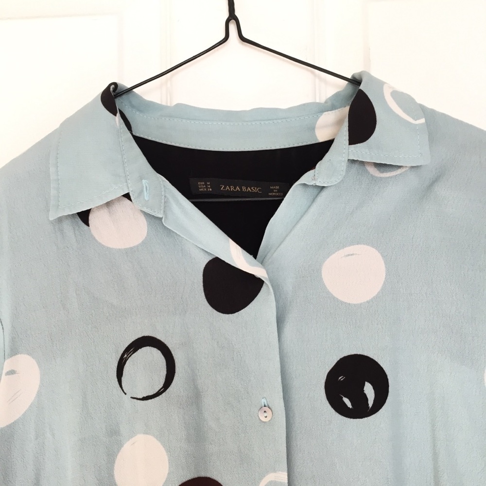 Zara Basic Big Polka-Dot Blue Button Down Blouse - image 3